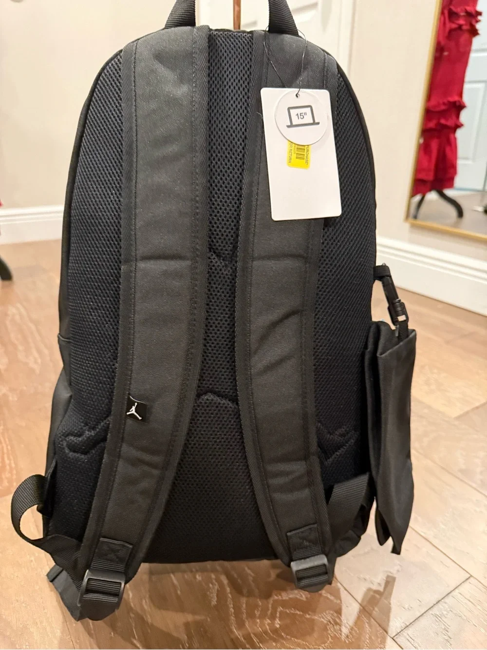 Jordan Black Red Backpack Padded Water Bottle Pocket with Pencil Bag Laptop 15”